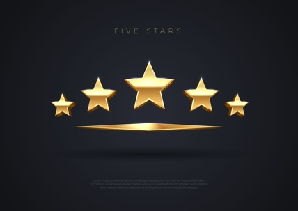 5 gold stars with black background