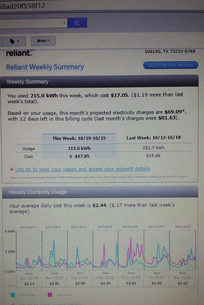 Reliant electric bill screenshot Reliant electric bill screenshot